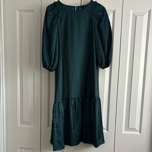 Elegant Dark Green/Blue Dress with Puff Sleeves